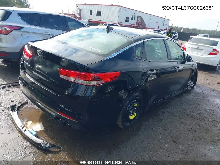 2016 Kia Optima Lx VIN: 5XXGT4L37GG026381 Lot: 40365631