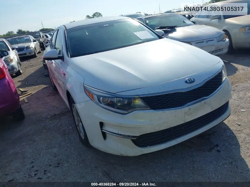 2016 Kia Optima Lx VIN: KNAGT4L38G5105317 Lot: 40368284