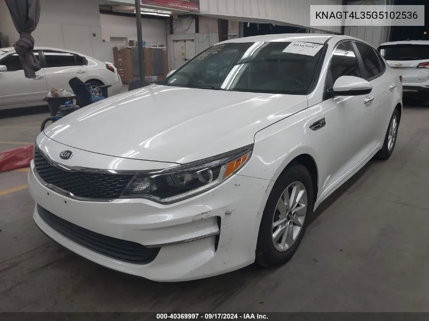 2016 Kia Optima Lx VIN: KNAGT4L35G5102536 Lot: 40369997