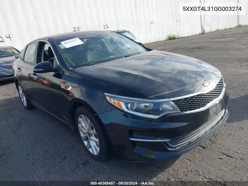 2016 Kia Optima Lx VIN: 5XXGT4L31GG003274 Lot: 40385457