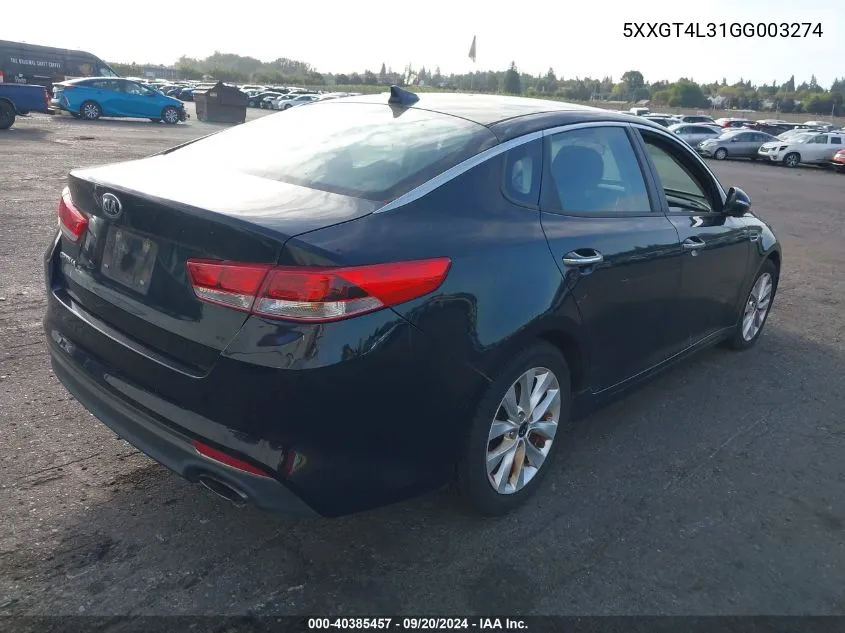 5XXGT4L31GG003274 2016 Kia Optima Lx