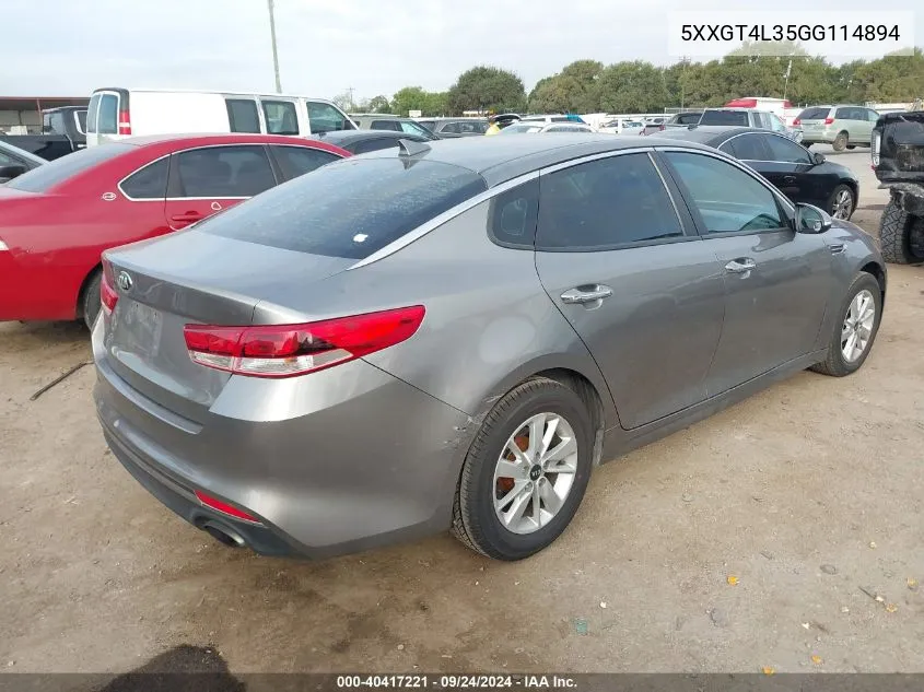 2016 Kia Optima Lx VIN: 5XXGT4L35GG114894 Lot: 40417221