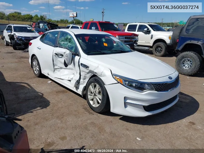 2016 Kia Optima Lx VIN: 5XXGT4L36GG037274 Lot: 40423473