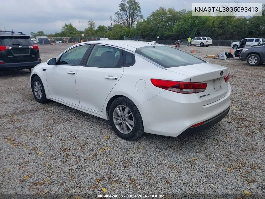 2016 Kia Optima Lx VIN: KNAGT4L38G5093413 Lot: 40424688