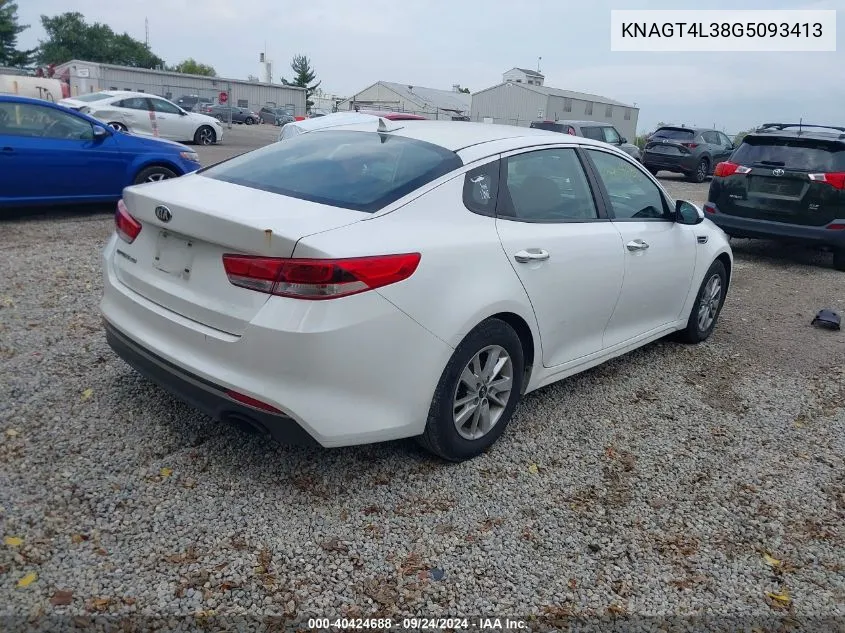 2016 Kia Optima Lx VIN: KNAGT4L38G5093413 Lot: 40424688