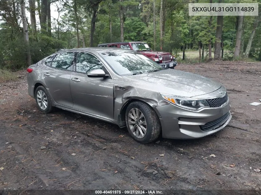 5XXGU4L31GG114839 2016 Kia Optima Ex