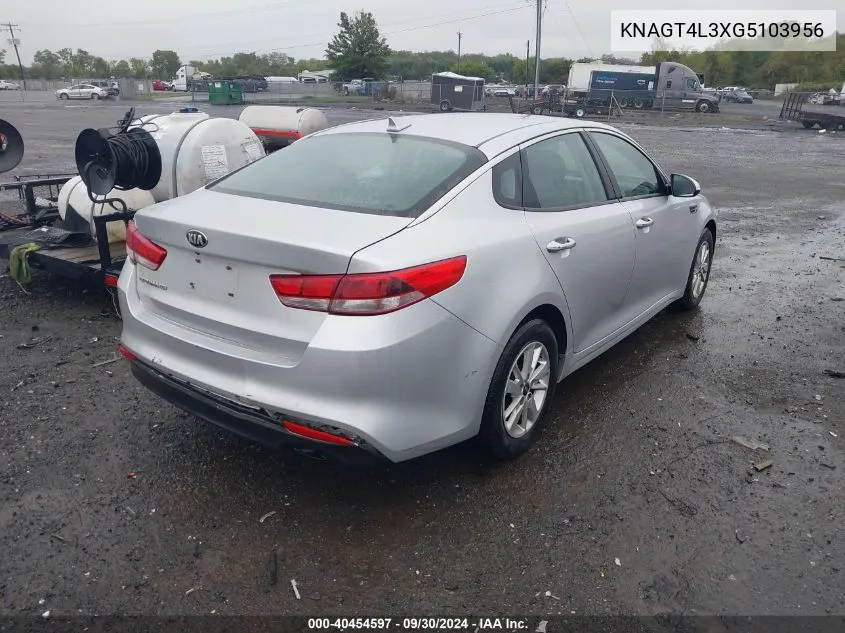 2016 Kia Optima Lx VIN: KNAGT4L3XG5103956 Lot: 40454597