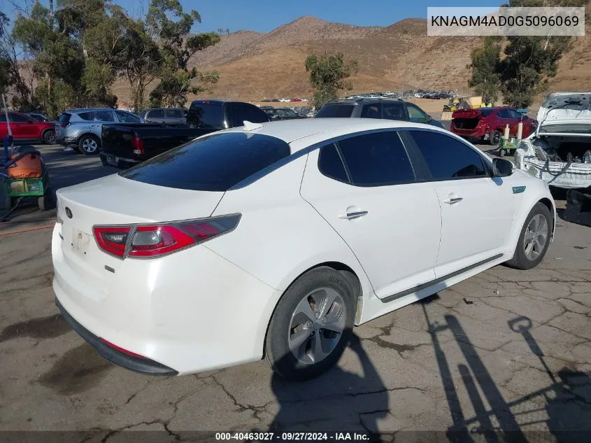 2016 Kia Optima Hybrid VIN: KNAGM4AD0G5096069 Lot: 40463027