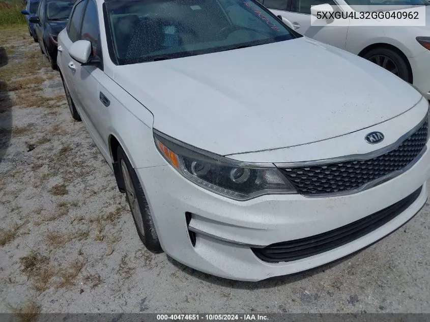 5XXGU4L32GG040962 2016 Kia Optima Ex