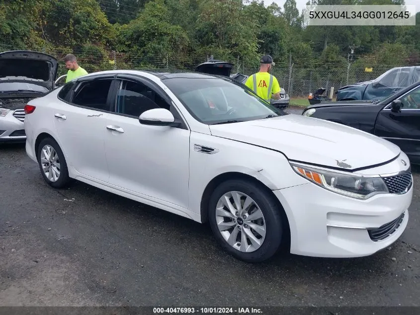 2016 Kia Optima Ex VIN: 5XXGU4L34GG012645 Lot: 40476993