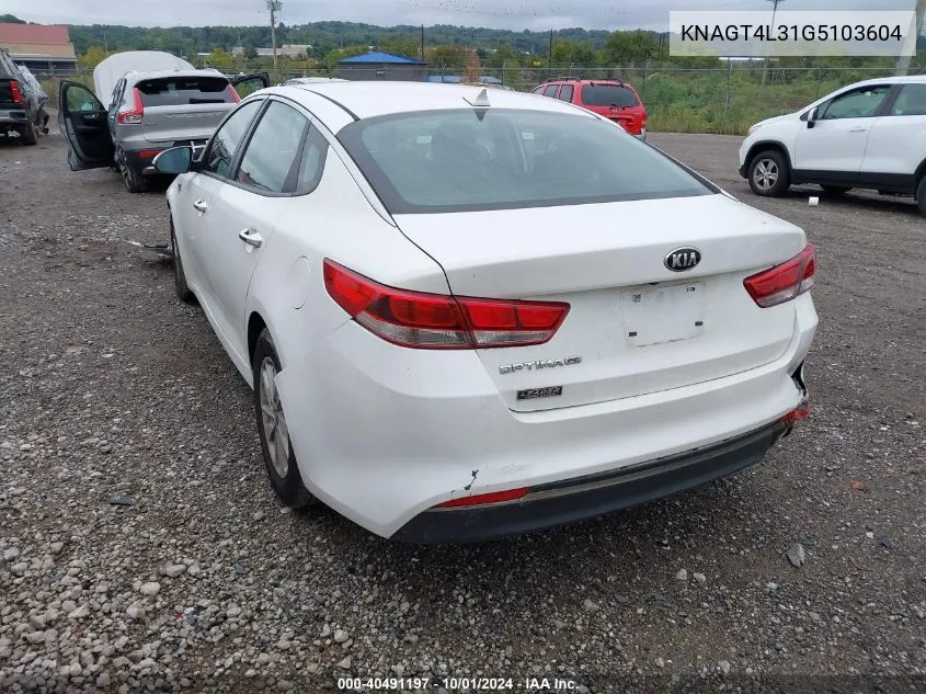 KNAGT4L31G5103604 2016 Kia Optima Lx