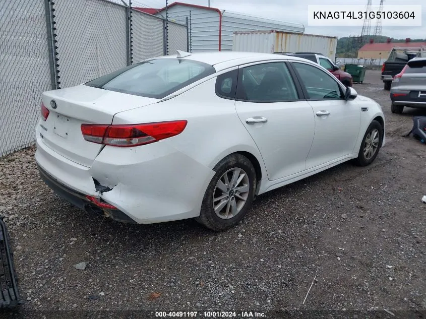 KNAGT4L31G5103604 2016 Kia Optima Lx