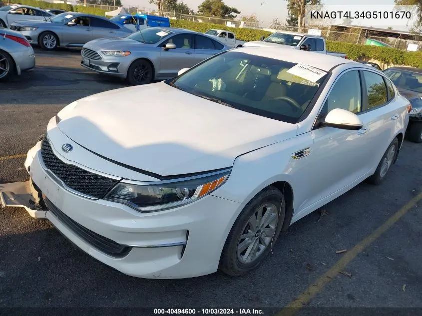 2016 Kia Optima Lx VIN: KNAGT4L34G5101670 Lot: 40494600