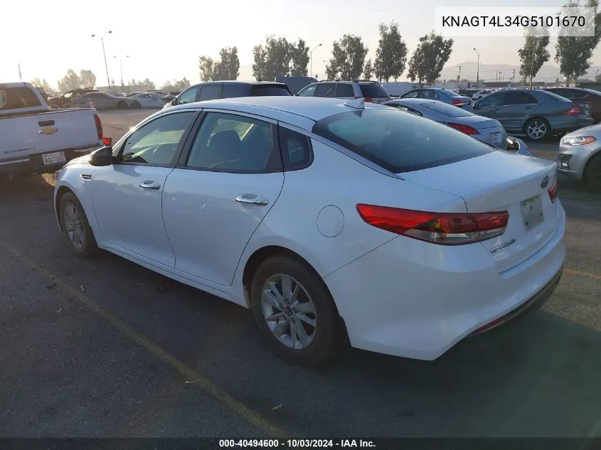 KNAGT4L34G5101670 2016 Kia Optima Lx