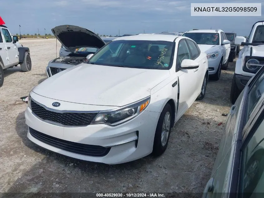 2016 Kia Optima Lx VIN: KNAGT4L32G5098509 Lot: 40529030