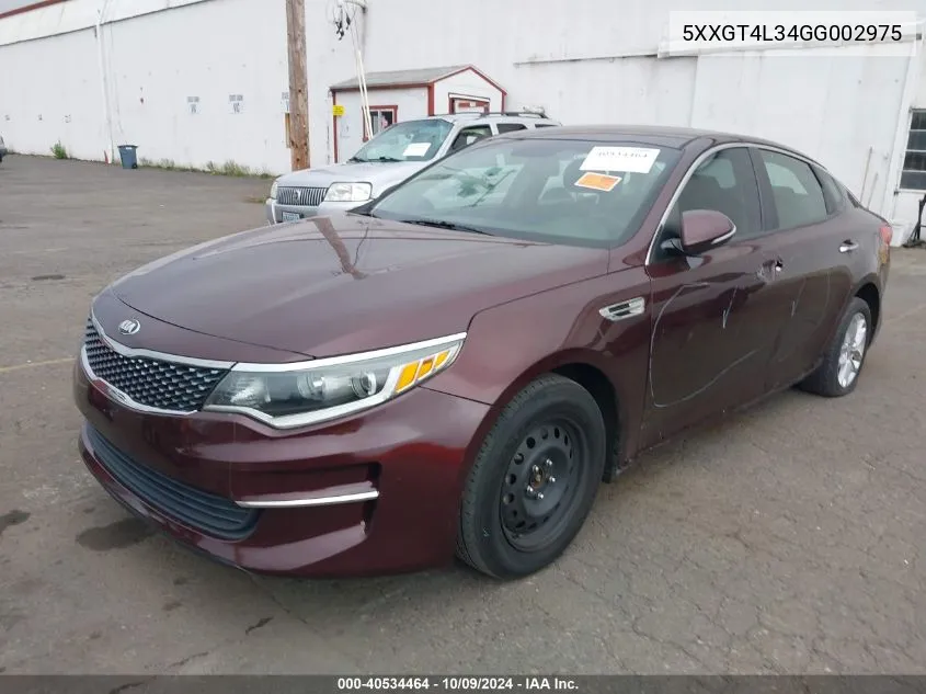 2016 Kia Optima Lx VIN: 5XXGT4L34GG002975 Lot: 40534464