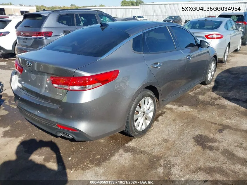 2016 Kia Optima Ex VIN: 5XXGU4L36GG034954 Lot: 40569199