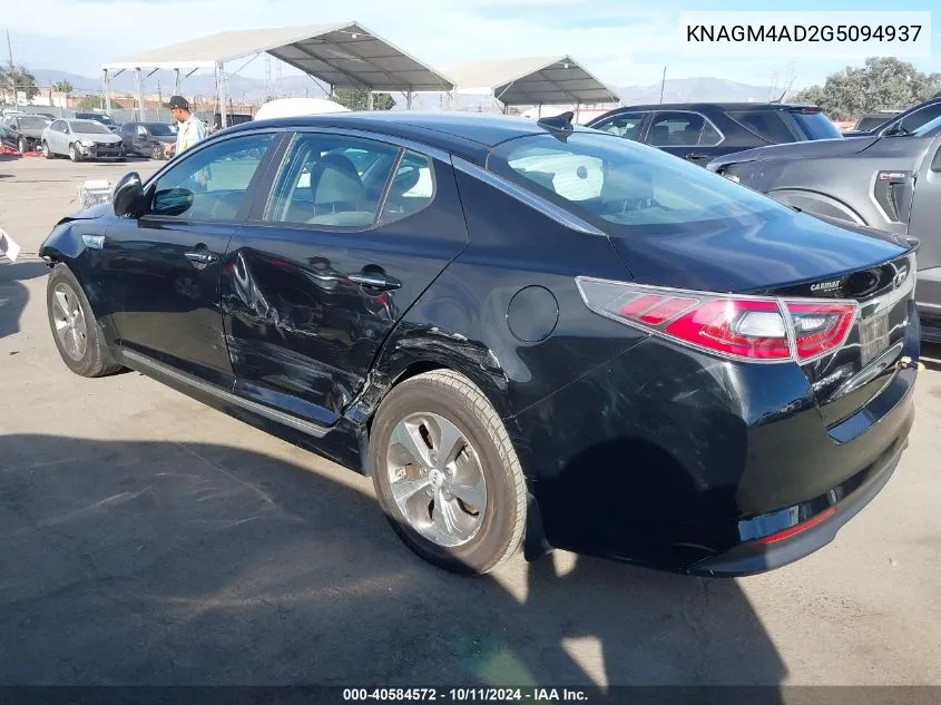 2016 Kia Optima Hybrid VIN: KNAGM4AD2G5094937 Lot: 40584572