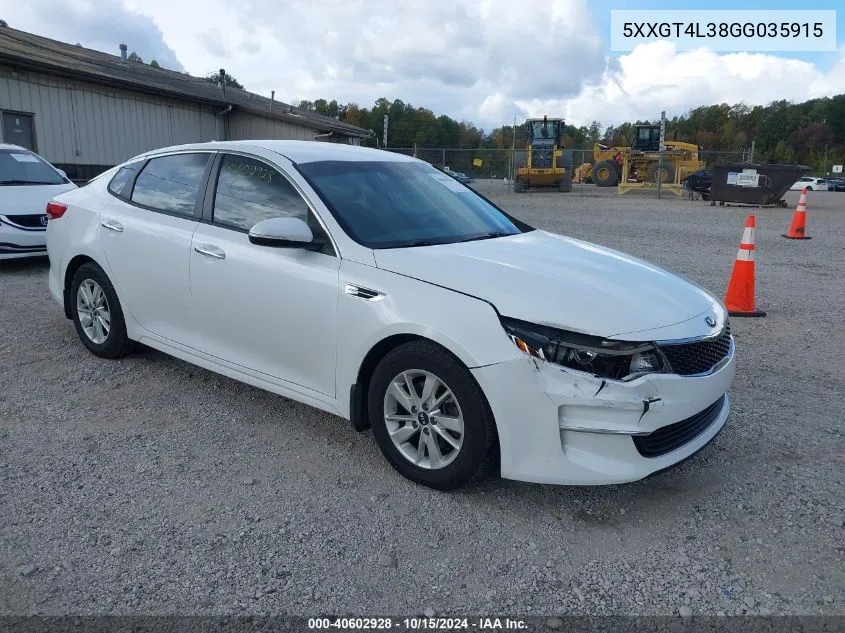 2016 Kia Optima Lx VIN: 5XXGT4L38GG035915 Lot: 40602928