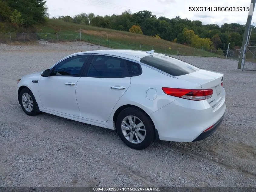 2016 Kia Optima Lx VIN: 5XXGT4L38GG035915 Lot: 40602928