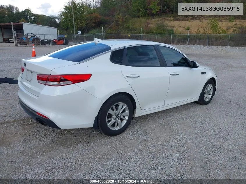 2016 Kia Optima Lx VIN: 5XXGT4L38GG035915 Lot: 40602928