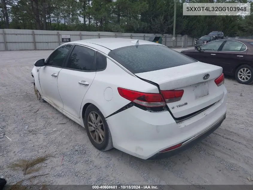 2016 Kia Optima Lx VIN: 5XXGT4L32GG103948 Lot: 40608681