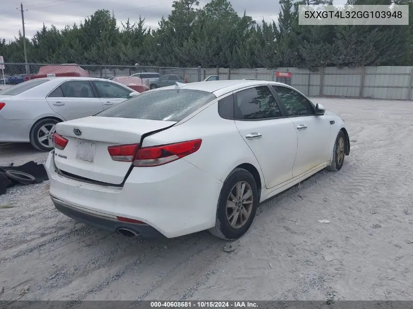 2016 Kia Optima Lx VIN: 5XXGT4L32GG103948 Lot: 40608681