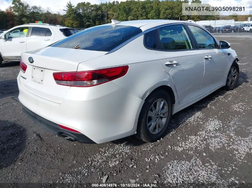 2016 Kia Optima Lx VIN: KNAGT4L39G5098281 Lot: 40614976