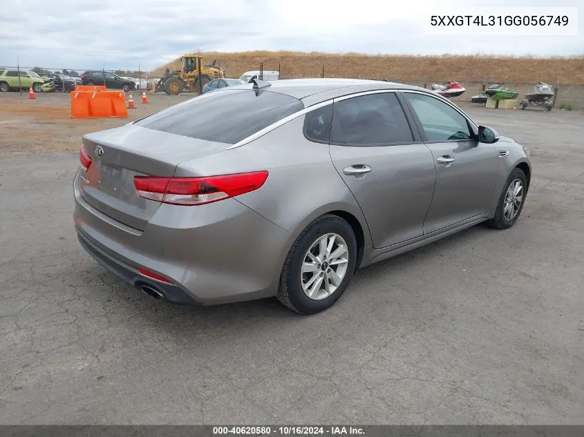 2016 Kia Optima Lx VIN: 5XXGT4L31GG056749 Lot: 40620580