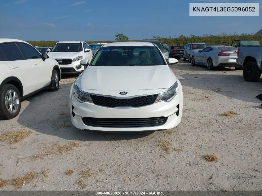 2016 Kia Optima Lx VIN: KNAGT4L36G5096052 Lot: 40628028