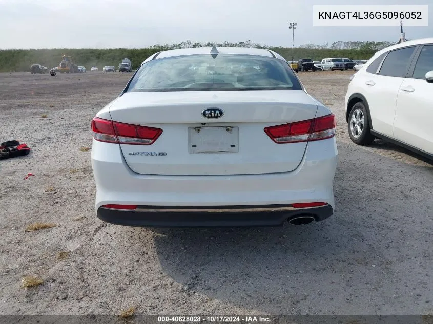 2016 Kia Optima Lx VIN: KNAGT4L36G5096052 Lot: 40628028