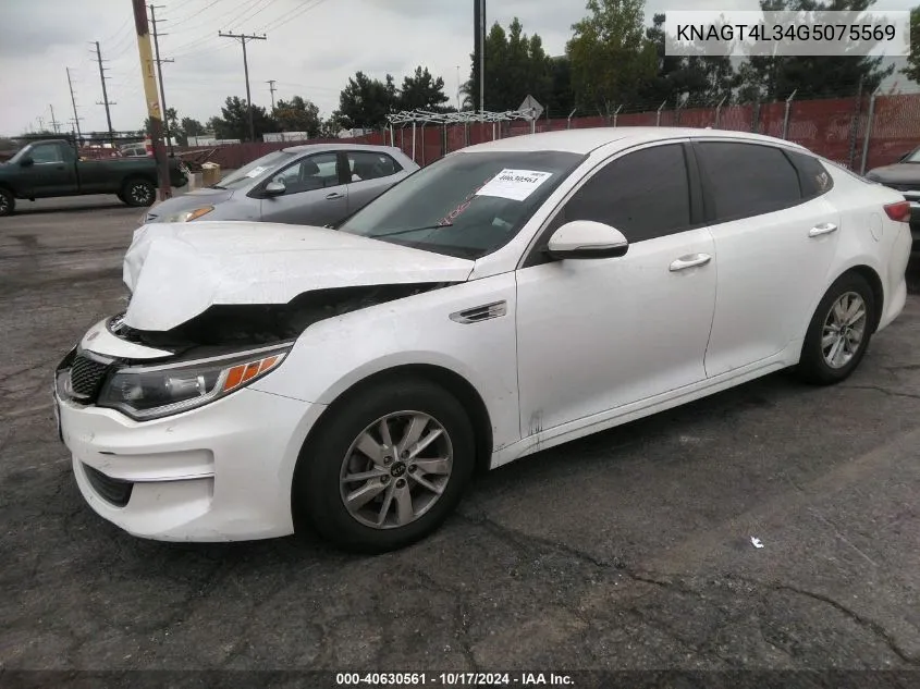 KNAGT4L34G5075569 2016 Kia Optima Lx