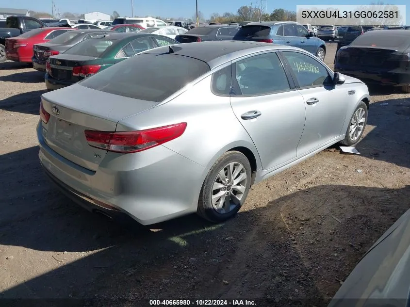 2016 Kia Optima Ex VIN: 5XXGU4L31GG062581 Lot: 40665980