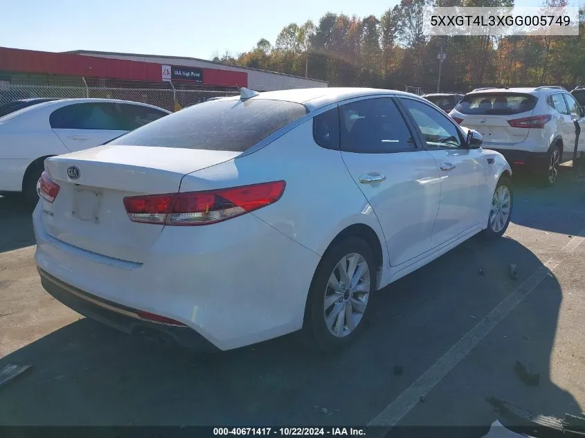 2016 Kia Optima Lx VIN: 5XXGT4L3XGG005749 Lot: 40671417