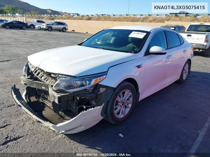 2016 Kia Optima Lx VIN: KNAGT4L3XG5075415 Lot: 40700702