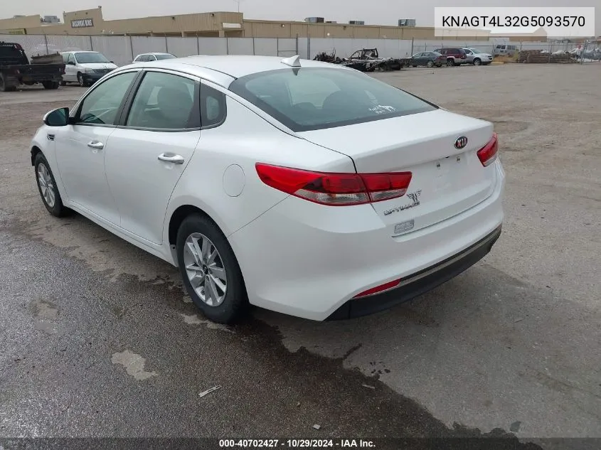 2016 Kia Optima Lx VIN: KNAGT4L32G5093570 Lot: 40702427