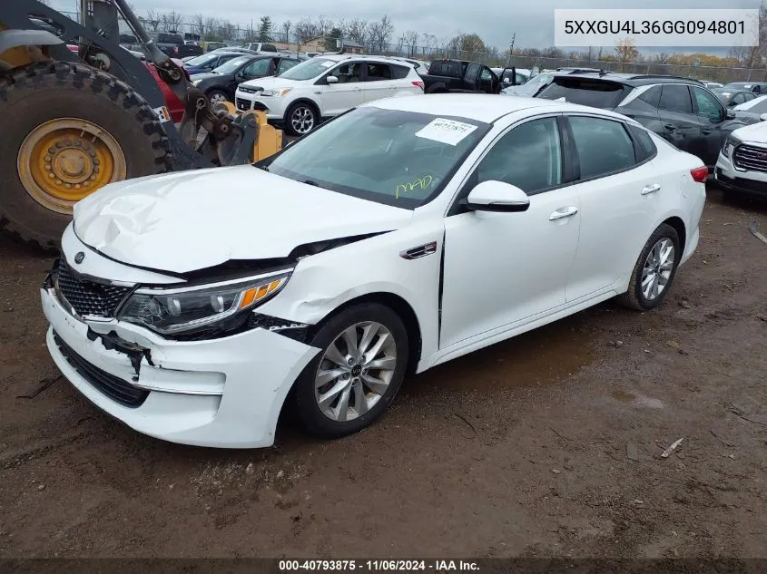 2016 Kia Optima Ex VIN: 5XXGU4L36GG094801 Lot: 40793875