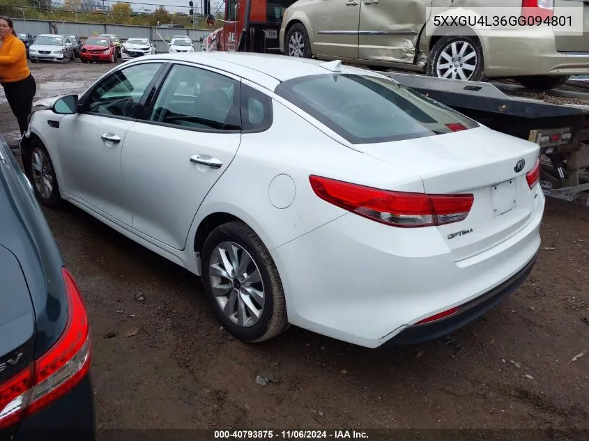 2016 Kia Optima Ex VIN: 5XXGU4L36GG094801 Lot: 40793875