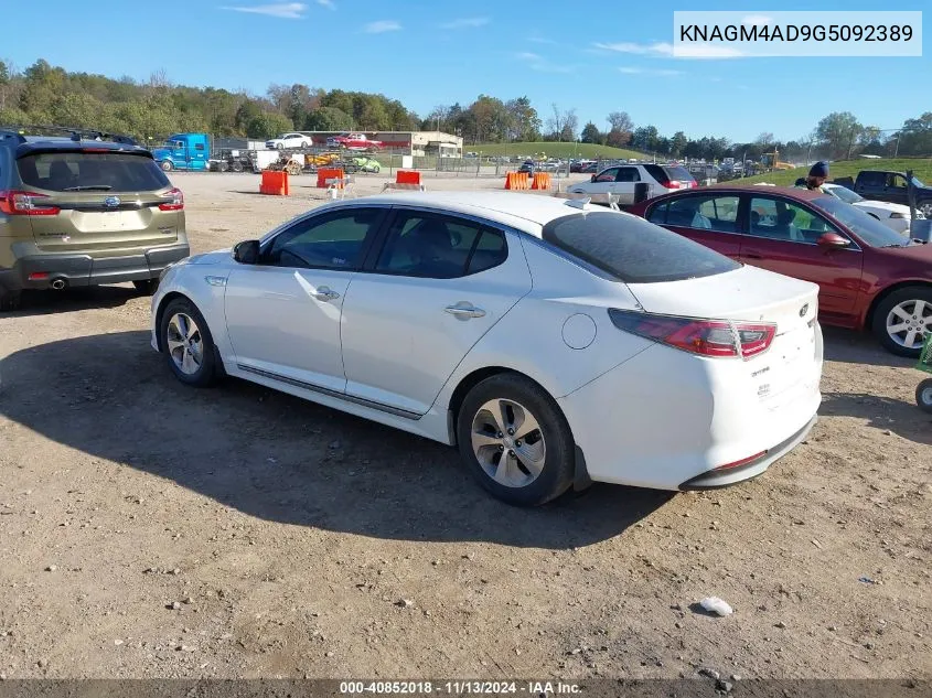 2016 Kia Optima Hybrid VIN: KNAGM4AD9G5092389 Lot: 40852018