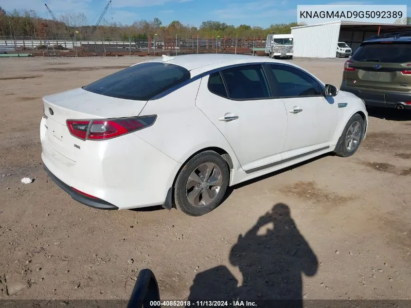 2016 Kia Optima Hybrid VIN: KNAGM4AD9G5092389 Lot: 40852018