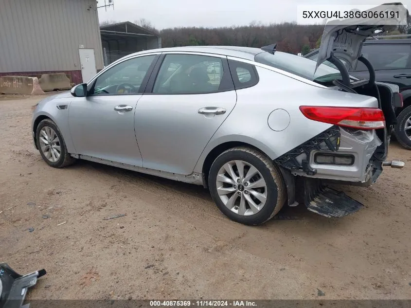 2016 Kia Optima Ex VIN: 5XXGU4L38GG066191 Lot: 40875369