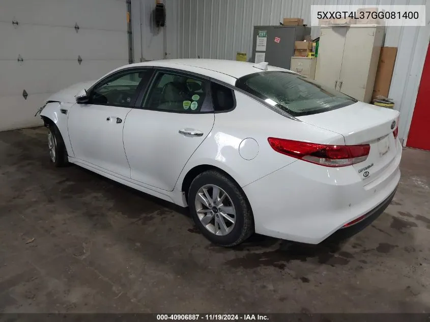 2016 Kia Optima Lx VIN: 5XXGT4L37GG081400 Lot: 40906887