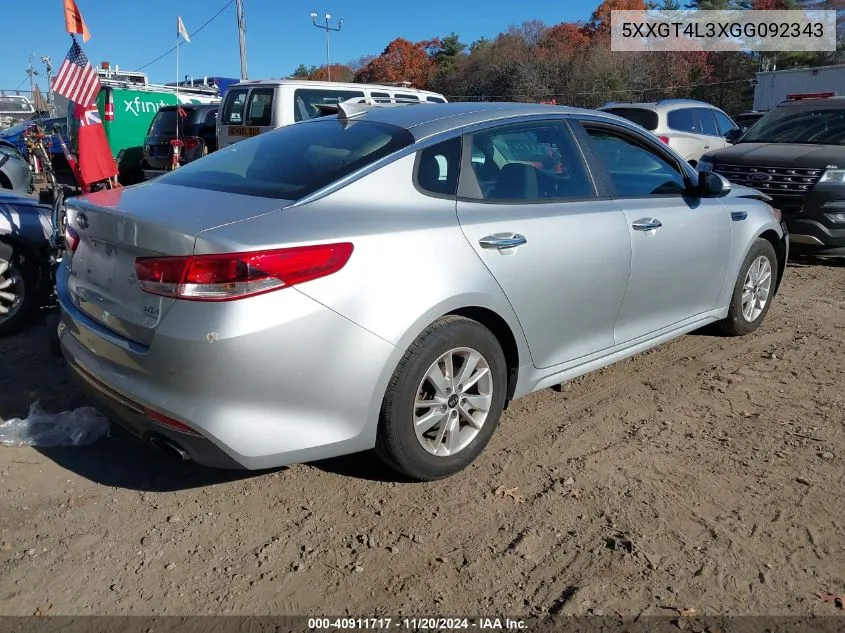 2016 Kia Optima Lx VIN: 5XXGT4L3XGG092343 Lot: 40911717