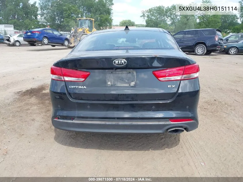 5XXGU4L38HG151114 2017 Kia Optima Ex