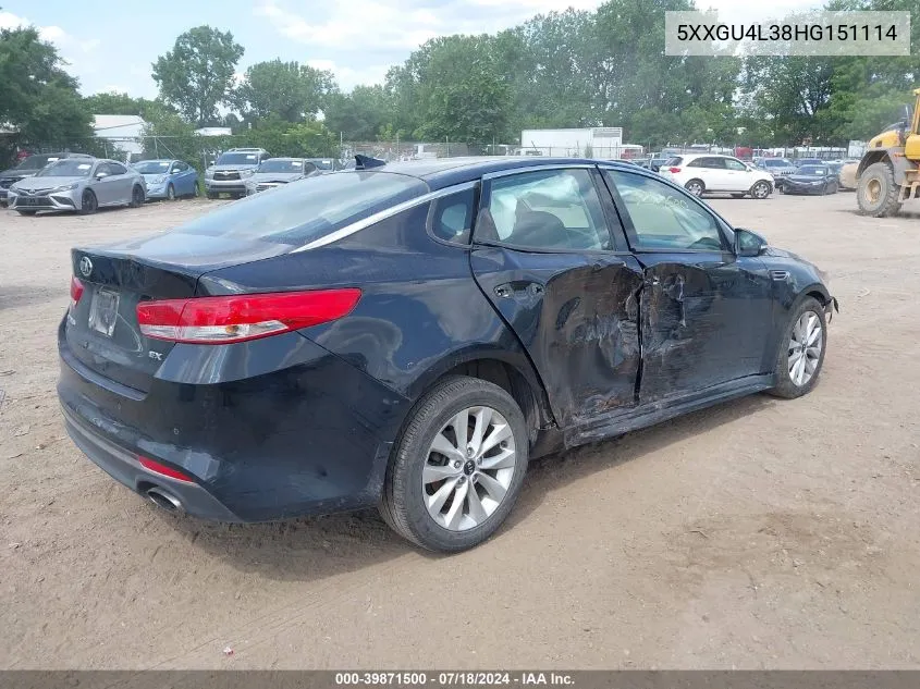 2017 Kia Optima Ex VIN: 5XXGU4L38HG151114 Lot: 39871500