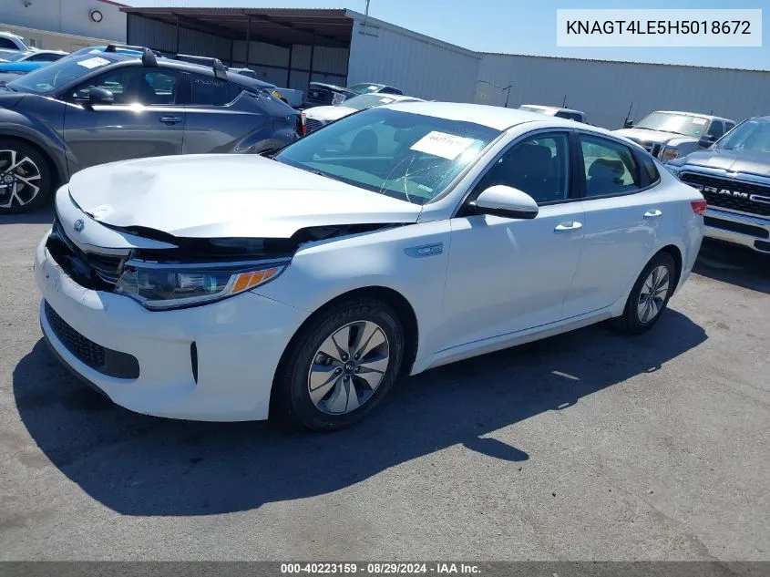 2017 Kia Optima Hybrid VIN: KNAGT4LE5H5018672 Lot: 40223159