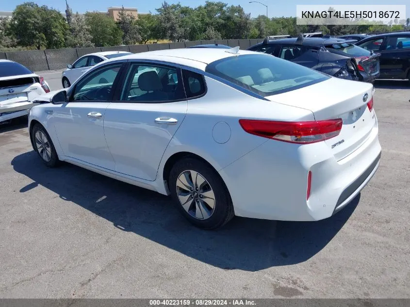 2017 Kia Optima Hybrid VIN: KNAGT4LE5H5018672 Lot: 40223159