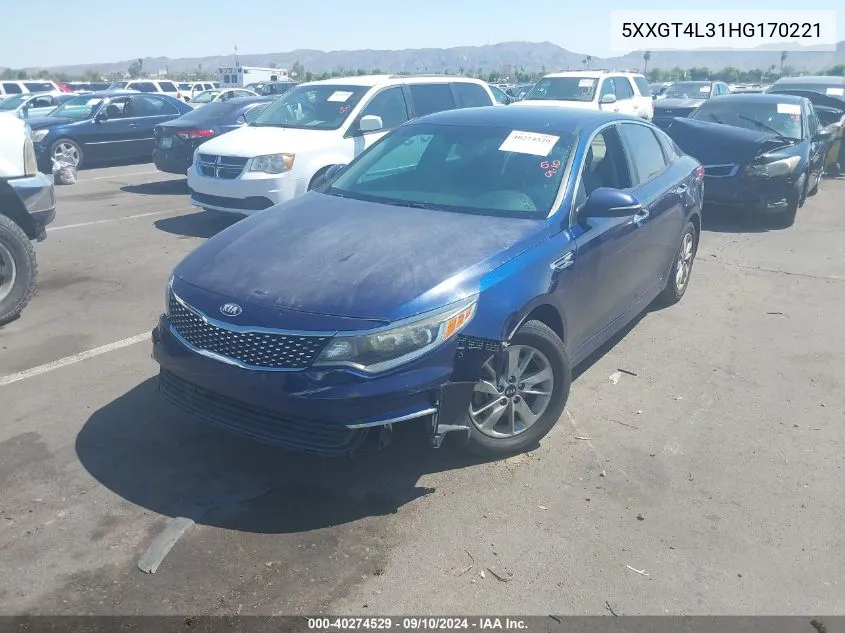 2017 Kia Optima Lx VIN: 5XXGT4L31HG170221 Lot: 40274529