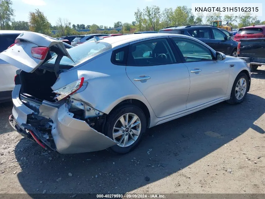 2017 Kia Optima Lx VIN: KNAGT4L31H5162315 Lot: 40279593