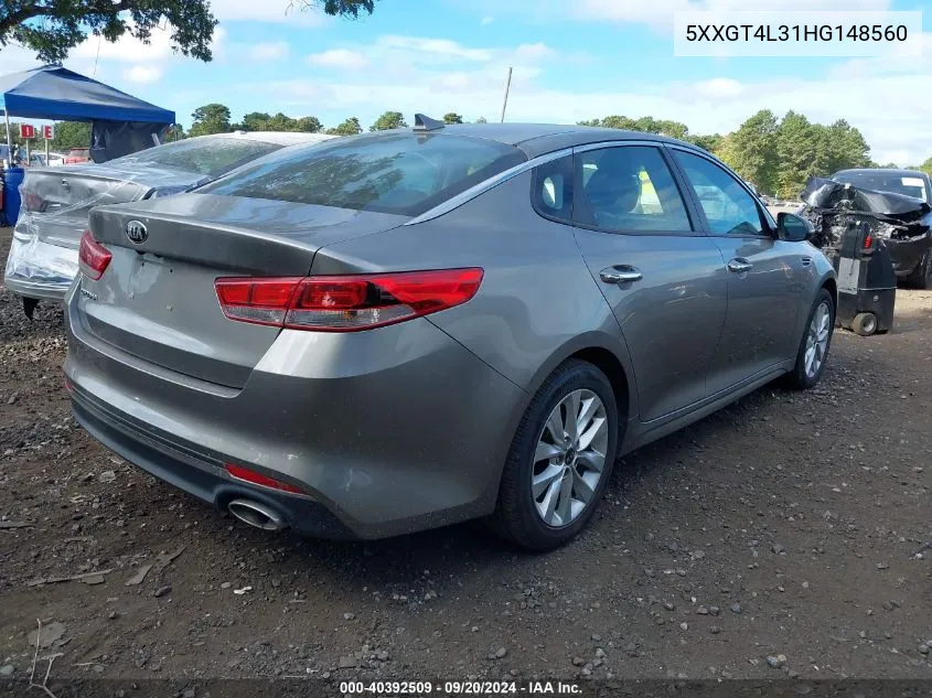 2017 Kia Optima Lx VIN: 5XXGT4L31HG148560 Lot: 40392509